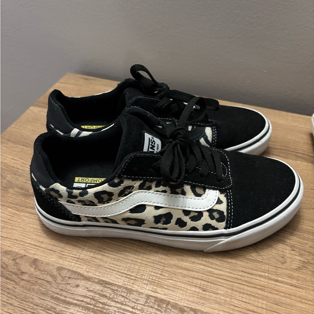 Vans Black and Leopard Pattern Sneakers